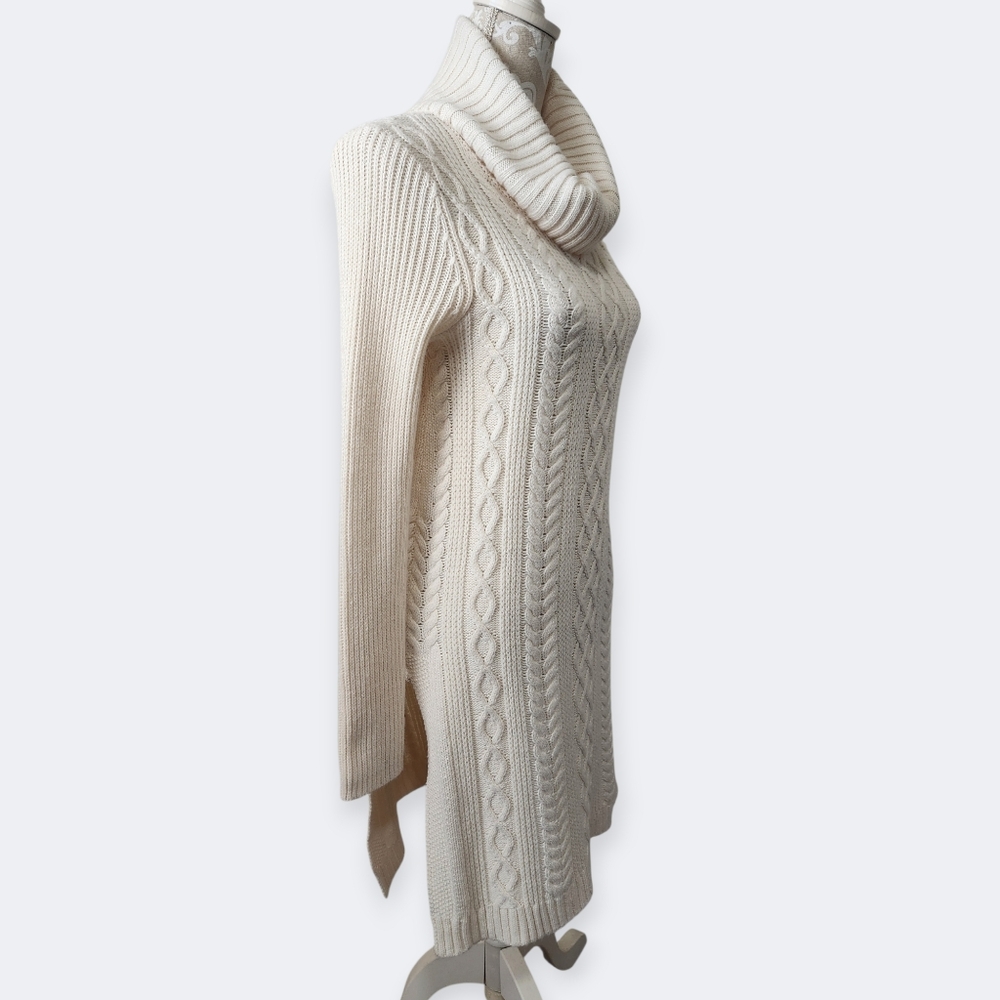 Kate & Mallory Cowl Neck Timeless Romantic Long Cream Sweater Dress Sz M